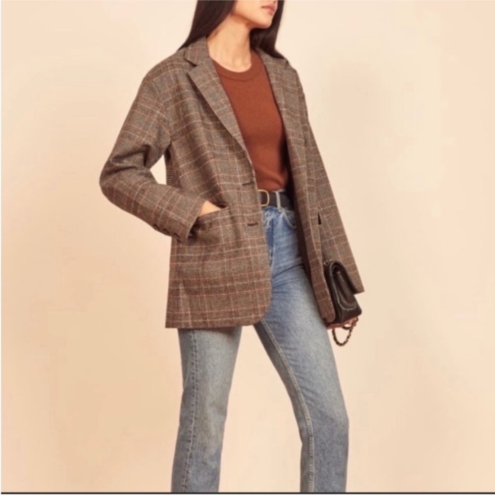 Reformation Broadfield Checked Plaid Oversized Blazer Jacket Grey Size XS - Picture 2 of 12